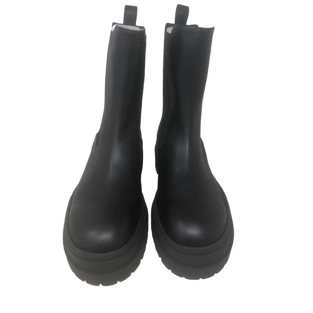 Good American Combat Boot Black Leather Lined Lug Sole Platform Sz 7-NWOB - Picture 7 of 8